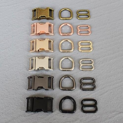 10 Sets 15mm/20mm/25mm Webbing Metal Hardware D Ring Adjuster Belt Strap Slider Release Buckle Three-Piece For DIY Dog Collar