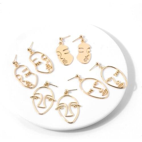 Lost Lady Punk Hip Hop Hollow Face Design Drop Earrings for Women Fashion Large Metal Maxi Statement Earrings Wholesale Jewelry