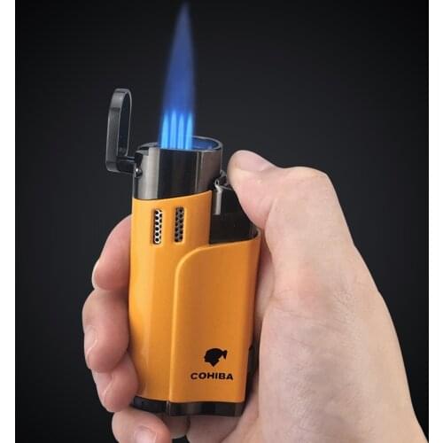 Metal Cigar Tobacco Windproof Lighters 4 Jet Flame Torch Lighter Refillable With Punch Smoking Tool Accessories Portable