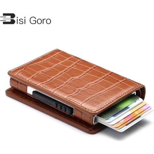 BISI GORO 2021 Unisex Metal Credit Card Holder With RFID Business Aluminum ID Cash Card Wallet Money Purse Smart Wallet 7 Colors