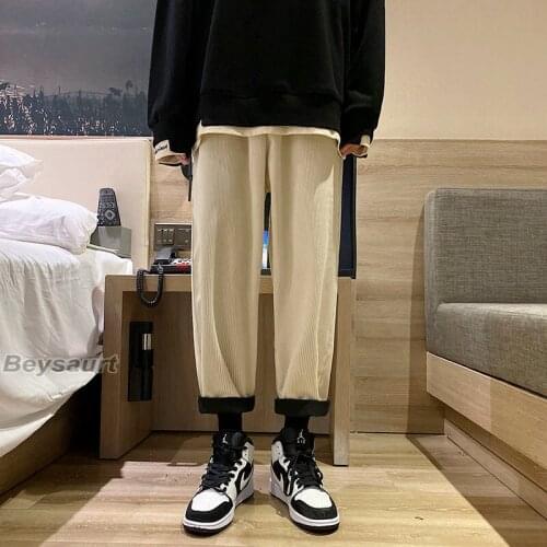 Mens Solid Color Harem Pants Corduroy Autumn Winter Men Casual Pants 2021 Harajuku Man Oversized Trousers