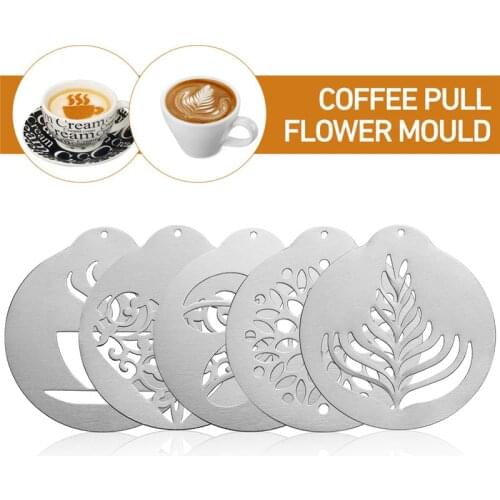 5Pc Stainless Steel Coffee Stencil Set Coffee Barista Tools Cappuccino Arts Templates Coffee Garland Mould Coffee Decoration