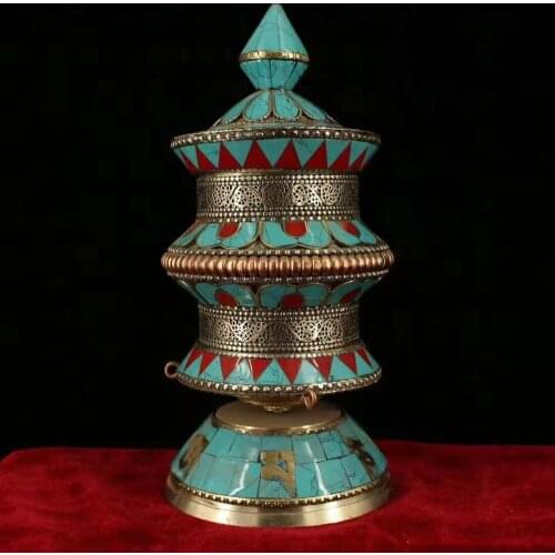 Nepalese pure copper handmade filigree prayer wheel （It has Tibetan scriptures in it)