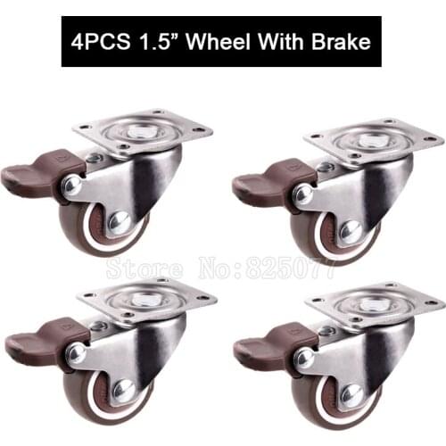 Brand New 4PCS 1.5Inches Heavy 360 Degree Swivel Wheels Tpe Rubber Super Mute Furniture Casters w Brake Load Bearing 25KG/PCS