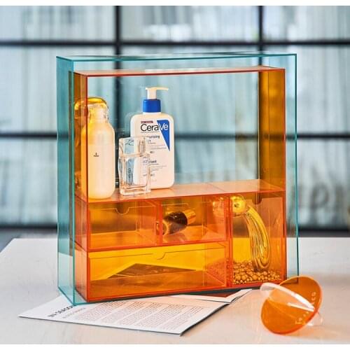 Orange acrylic cosmetic storage box desktop makeup brush organizers lipstick skin care product rack