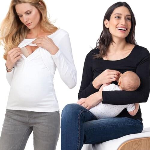 Casual Womens Pregnant Long Sleeve Maternity Clothes Nursing Tops Breastfeeding T-Shirt Pregnancy Maternity Care Breastfeeding
