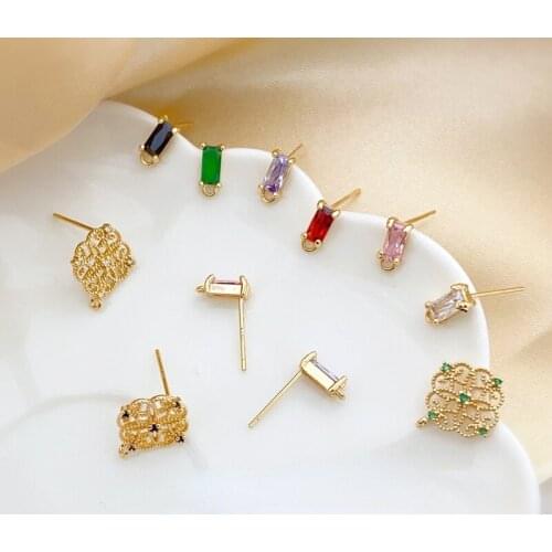 Gold-clad S925 silver needle simple wild zircon small strip earrings DIY earrings earring material