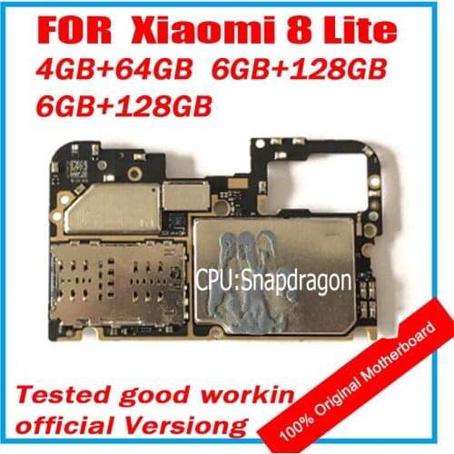 Unlocked Main Mobile Board Mainboard For Xiaomi 8 Lite ROM 64GB 128GB Motherboard With Chips Circuits Flex Cable Full chips Good