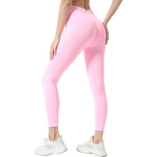 Pink Yoga Pants High Wasit Fashion Womens Sport Trousers Gym Running Workout Leggings Push Up Hip Tights