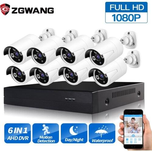 ZGWANG 8CH 2MP HD Surveillance System 1920*1080P Waterproof 1080N CCTV Security Camera System IR CUT DVR KIT Analog Camera Set