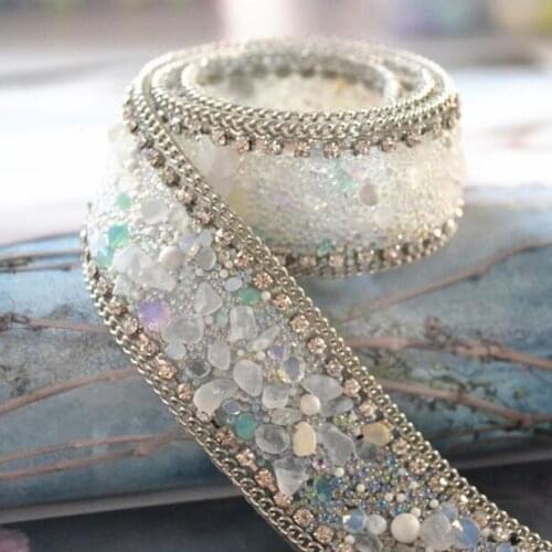 Rhinestones Beaded Lace Trim Vintage Mesh Fabric Paillette Lace Beaded Pearl Trim Braid Sewing on Wedding Dresses Lace Applique