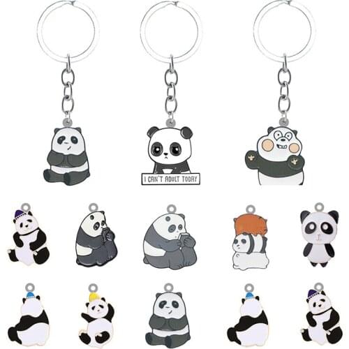 TAFREE New Panda Pattern Personality Creative Design Cartoon Keychain Resin Epoxy Backpack School Bag Keychain Jewelry