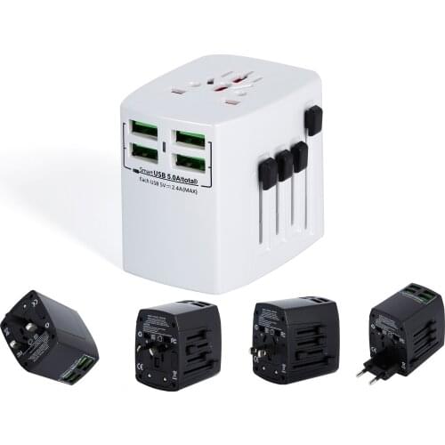 Universal Adapter, Worldwide Travel Adapter Plug with 4 Smart USB Ports, UK/US/AU/Europe All in One Plug Adapter