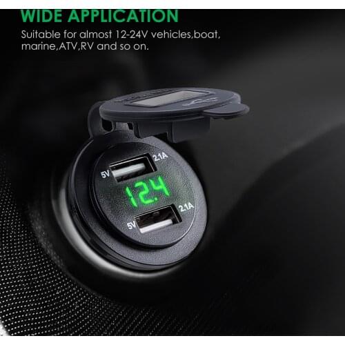 Waterproof Car Charger Dual USB Car Motorcycle Chargers Socket Adapter Outlet Intelligent Charging With Wire LED Voltmeter
