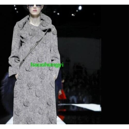 High-quality warm and elegant gray three-dimensional jacquard thick knitted wool fabric