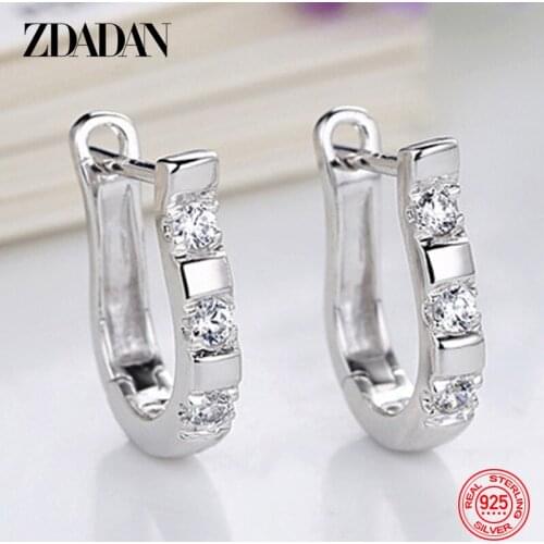 ZDADAN 925 Sterling Silver U Shaped Hoop Earrings For Women Wedding Jewelry Gift