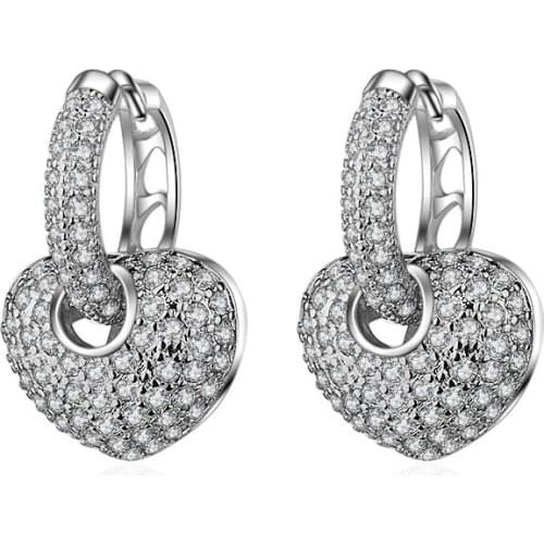 New 925 Sterling Silver Fashion Heart Shiny Zircon Ladies' Stud Earrings for Women Jewelry Wholesale Wedding Gift Drop Shipping