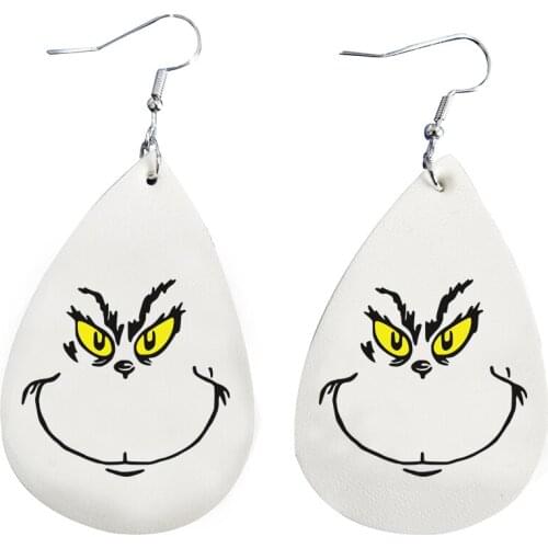 Earrings For Women Grinch Hand Faux Leather Wholesale Stock Glitter Layers