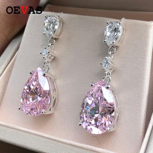 OEVAS AAAAA+ Waterdrop 10*14mm Zircon female popular temperament wild elegant earrings Luxury 10 carats Crystal party jewelry