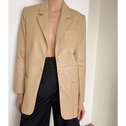CP Front Buttons Blazers Women Fashion Office Lady Jackets Women Elegant Simple Notched Long Suits Female Ladies