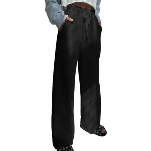 Female Autumn Winter Long Trousers Women Solid High Waist Loose Pants Girls Drawstring Elastic Waist Wide Leg Pants S-L