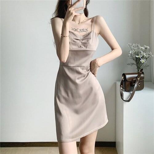 Real Shot 2021 New Womens Party Sexy Satin Summer Strap A-Line Dress