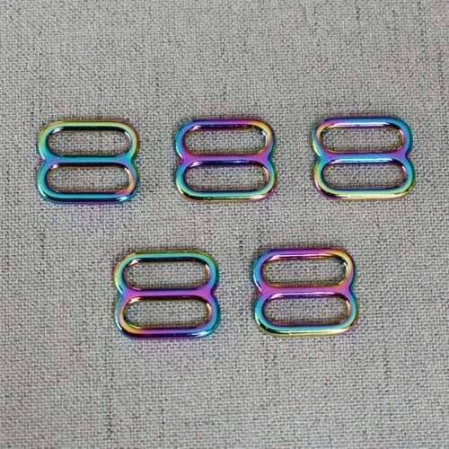 20 pcs Rainbow 15mm Metal Tri Glide Slide Adjusters use for DIY Bag Strap Buckles Leather Belt Craft Accessories
