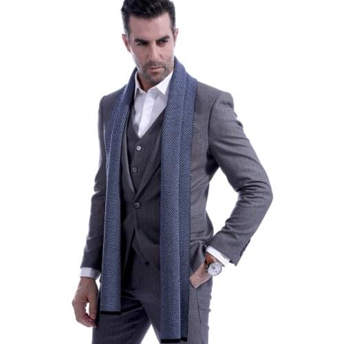 2020 Designer Brand Men Wool Scarf Winter Warm Foulard Shawl Business Scarves Male Casual Black Gray Pinstripe Scarves Bufandas