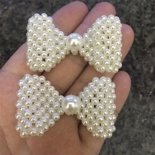 4piece white stitched pearl bow, string of pearl flowers, headdress flowers, corsages, shoe flowers, decorative acces