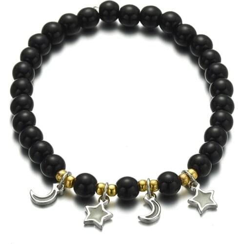 8mm Stone Bracelet Noctilucence Bracelet Moon and Stars Bracelet Elastic Bracelet For Women And Men Fashion Jewelry