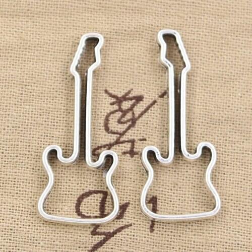 8pcs Charms Hollow Guitar 40x17mm Antique Bronze Silver Color Pendants Making DIY Handmade Tibetan Finding Jewelry
