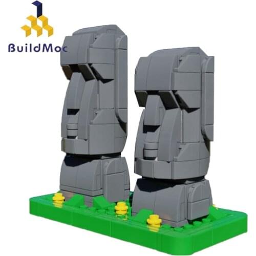 Buildmoc Architecture Creator Moai Easter Island statues Chile Giant Portrait Ideas Stone Statue Building Blocks Decoration Toys