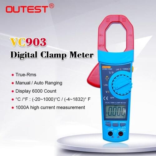 Digital Multimeter VC903 Portable Digital Clamp Meter 6000 Counts 1000A AC Clamp Meter Resistance Capacitance Temperature