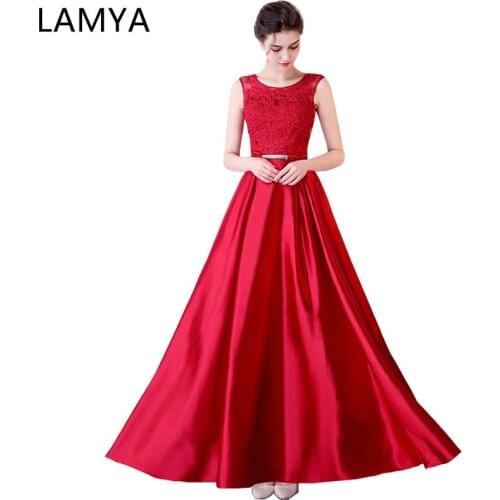 LAMYA Long Satin A Line Evening Dresses For Pregnant Vintage Plus Size Prom Party Gowns Red Lace Formal Gown Robe De Soire