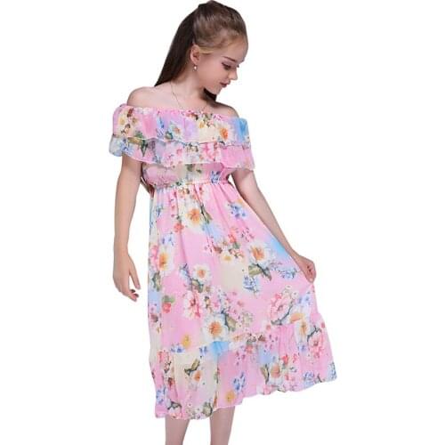 Girls Long Dresses Sweat Flower Ruffle Beachwear Cute Sleeveless Princess Costume Bohemia big girls Dresses 6 8 10 12 Years
