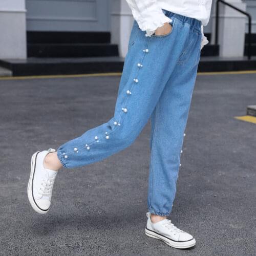 2021 Spring Girls Jeans New Solid Pants For Girls Fashion Autumn Casual Elastic Waist Childrens Clothing 4-16 Years Old
