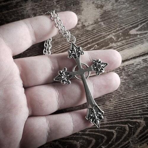 Goth Large Detailed Cross Pendant Necklace Gothic Punk Statement Rock Classical Creativity Jewellery Fashion Charm Women Gift