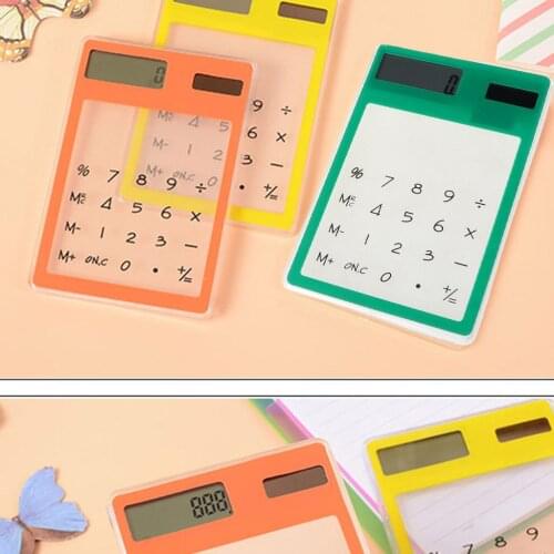 Brand New and High Quality Ultra Slim Mini Transparent Solar Powered LCD Touh Screen Student Calculator