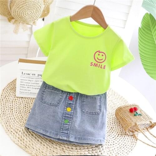 Baby Girls Clothing Sets 2021 Summer Infant Clothes Short Sleeve T Shirt Denim Skirt Children Kids Vacation Costume