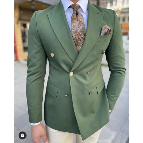 Green Double Breasted Costume Homme Wedding Men Suits Groom Tuxedo Terno Masculino Slim Fit Prom Party Blazer 2 Pc Jacket Pant