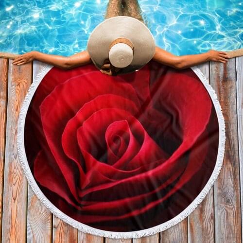 Red Rose Flower Beautiful Swimming Towel Microfiber Beach Towels Yoga Mat Shawl Round Tassel Beach Towel