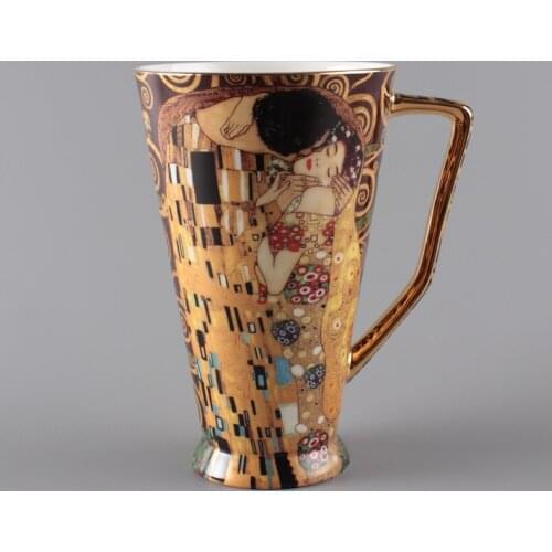 Nordic Bone China Mug Large Capacity Retro Creative Gift Character Image Golden Handle Porcelain Coffee Cup Tazer Kitchenware