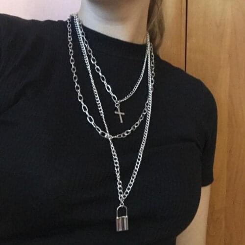 2021 ins Hot Fashion Multilayer Hip Hop Long Chain Necklace For Women Men best Gifts Key Cross Pendant Necklace Accessories Silv
