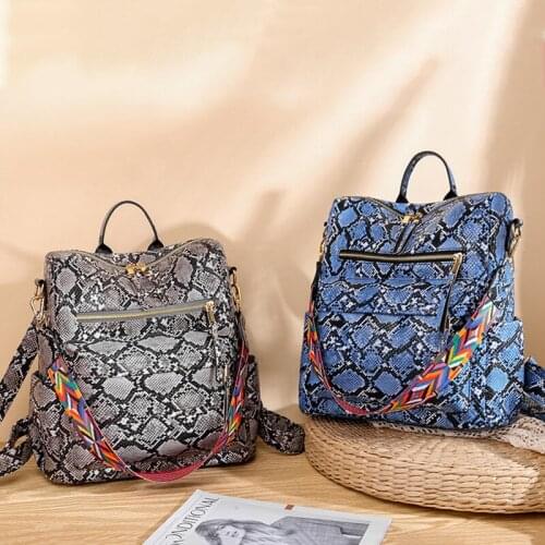 Snakeskin Fashion Backpack Large-Capacity Leisure Storage Shoulder Bag Outdoor Mobile Wallet Item Organizer Supplies Accessories