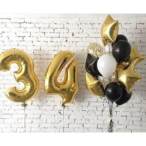 15pcs/lot Big Size 32 inch Gold Star Number Foil Balloons helium confetti Adult 34th Birthday Anniversary Party Decor Globos