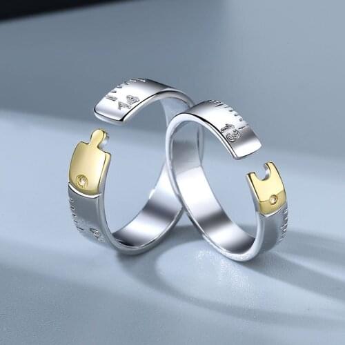 Binmonray 925 Sterling Silver Jigsaw Puzzle Promise One Love 1314 Wedding Rings for Couple Fashion Fine Engagement Jewelry Gifts