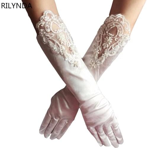 Ivory White Bridal Gloves Beaded Lace Long Finger Wedding Gloves Wedding Accessories Luvas de Noiva