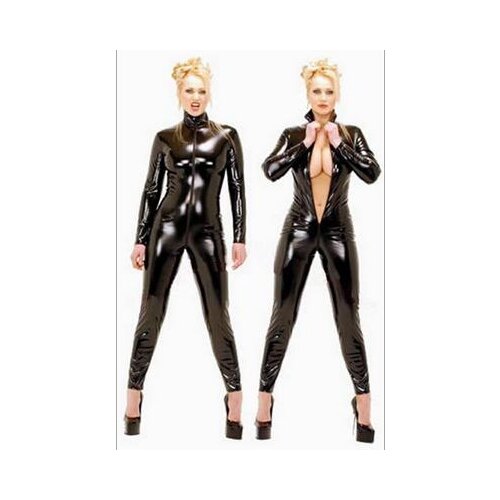 Hot Sexy Black Catwomen Jumpsuit PVC Spandex Latex Catsuit Costumes for Women Body Suits Fetish Leather Dress Plus Size XS-5XL