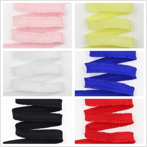Q&N ribbon wholesale/OEM 13mm 2 yd elastic webbing with ruffle on the edge folded over elastic FOE for hair tie