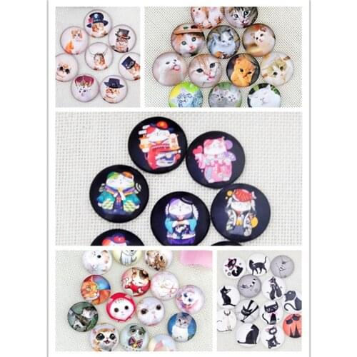 Different Cute Cat Mixed Color Self-adhesive Mosaic Printed Half Round/Dome Cabochons for Jewelry Making